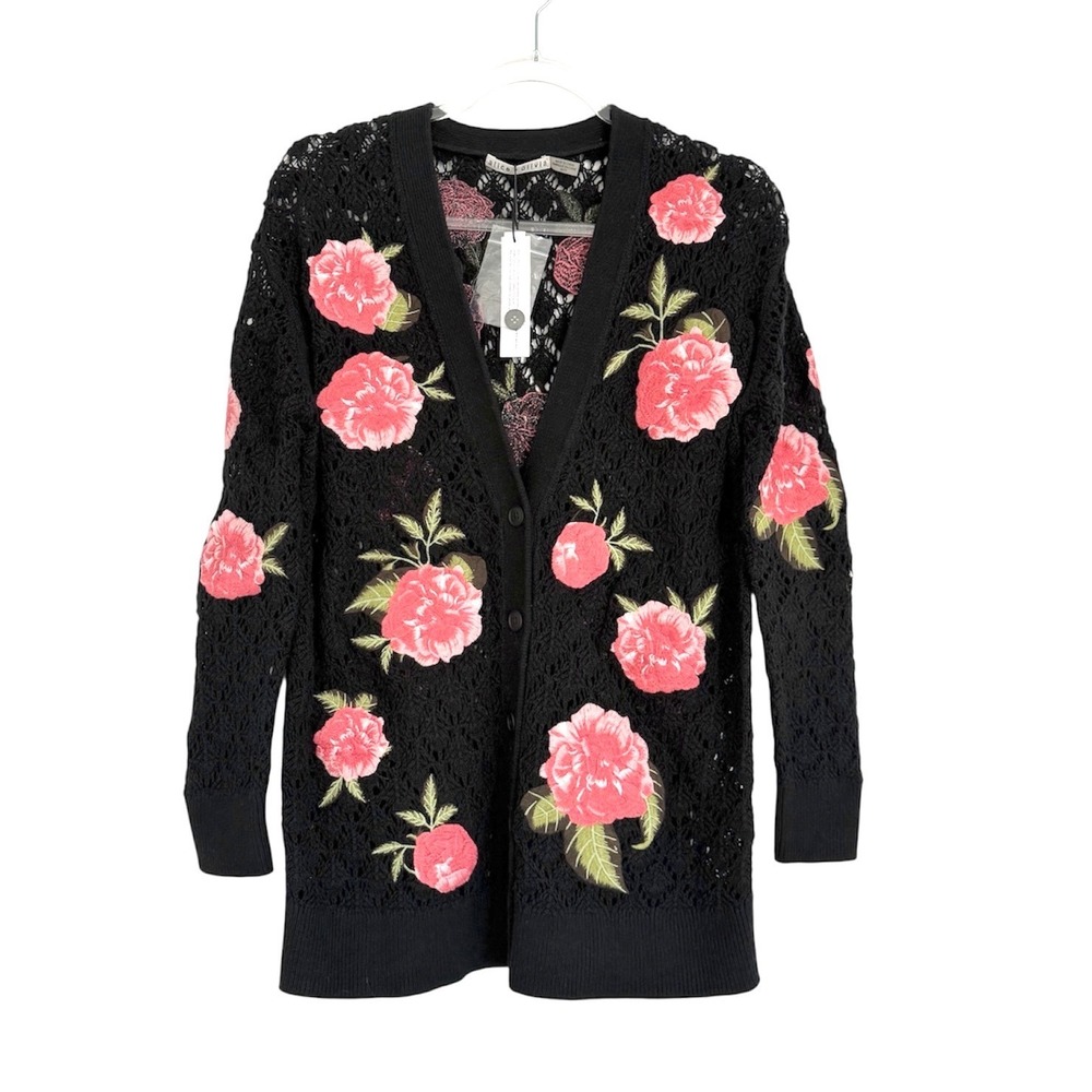 Alice + Olivia Bradford Embroidered Grandpa Floral Cardigan XS - Picture 6 of 11